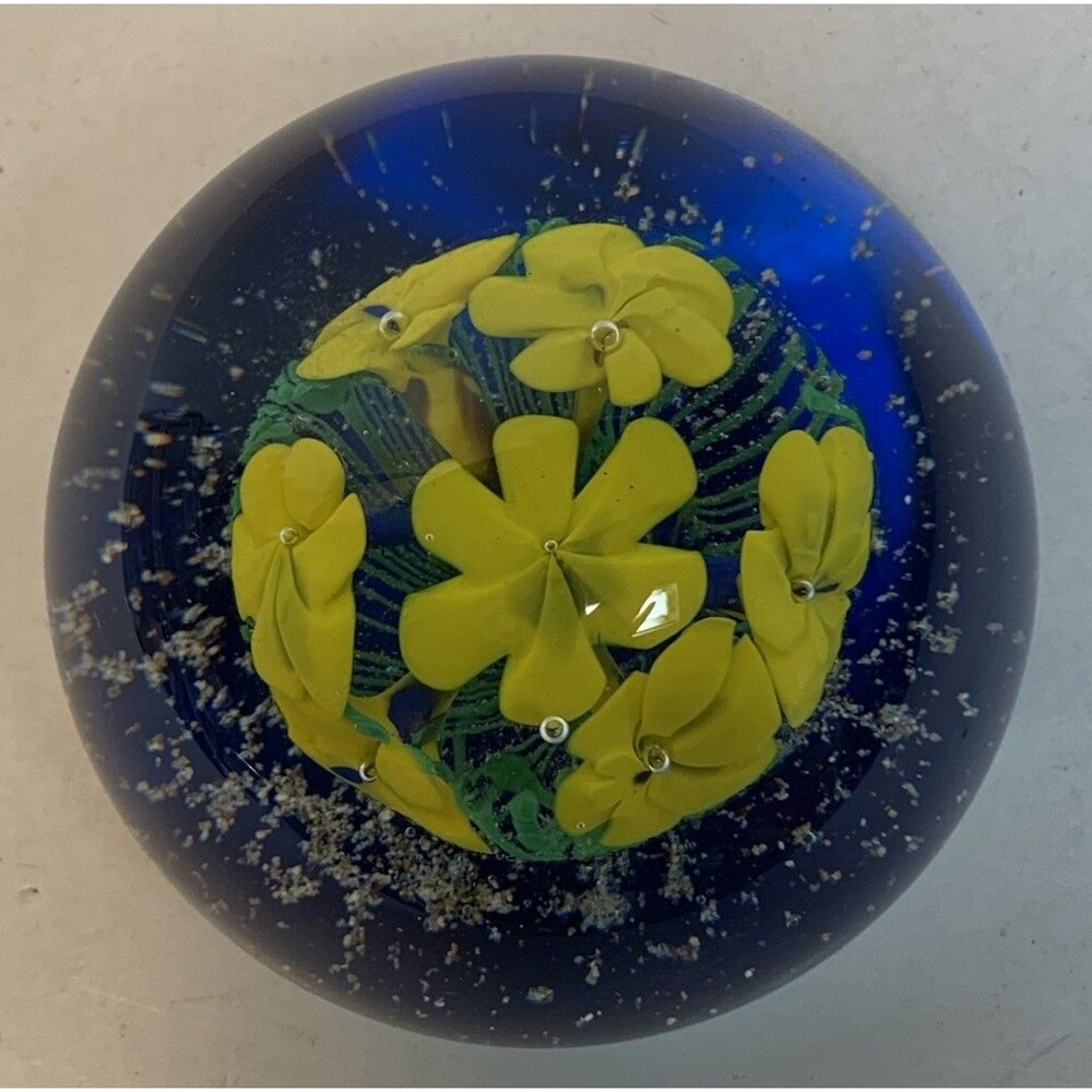 Glass Paperweight Yellow Daffodil Art Glass Desktop Accessories Office Decor